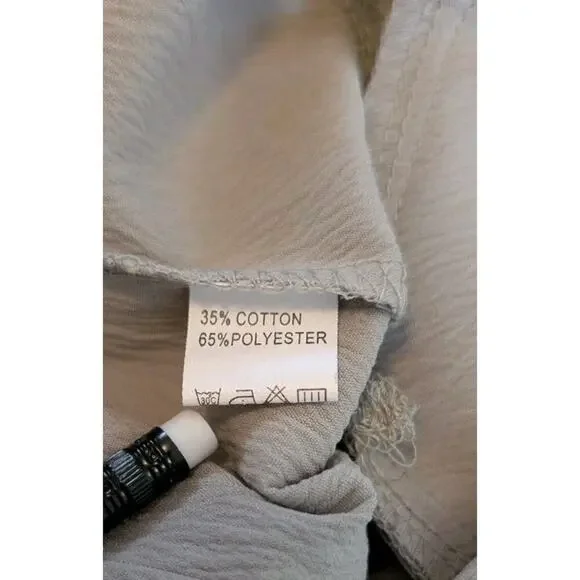 Women's Palazzo Overall Jumpsuit Romper L Beige Tan Neutral Color Big Bib Pocket - Picture 6 of 11